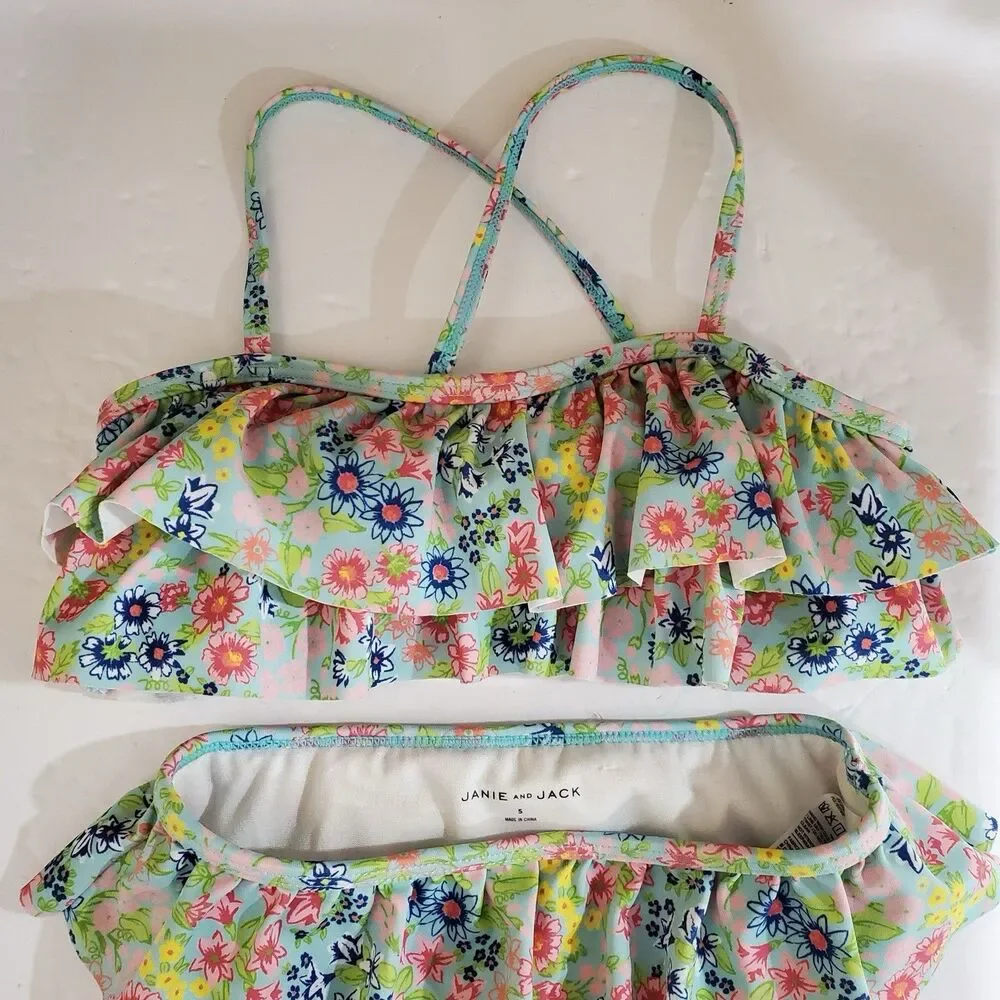 Janie and Jack Swim Shop Mint Ditsy Floral 2-Piece Swimsuit Bikini Size 5